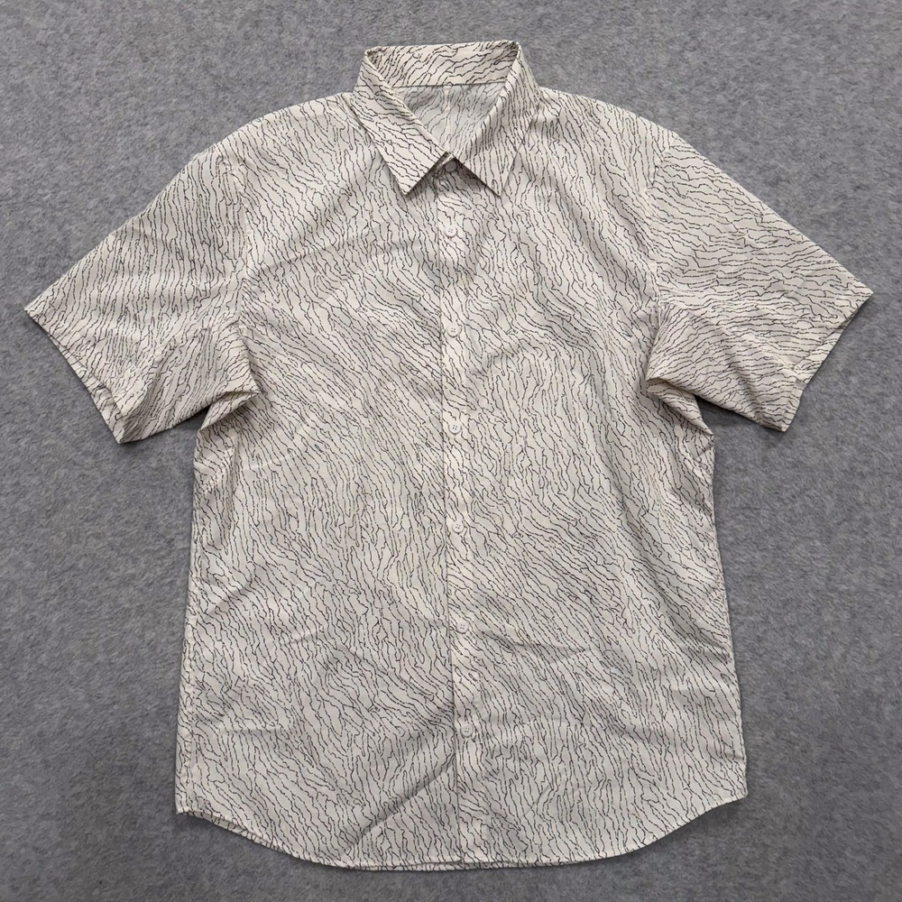 Lululemon Shirt Mens L Ivory Carbon Dust Down to the Wire Short Sleeve Button Up
